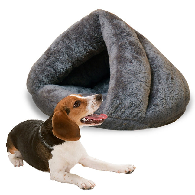 Triangular Cat Kennel Warm Thicken Mongolian Yurt Pet Dogs Cats House Size: L, 45×45×33cm (Grey)-garmade.com