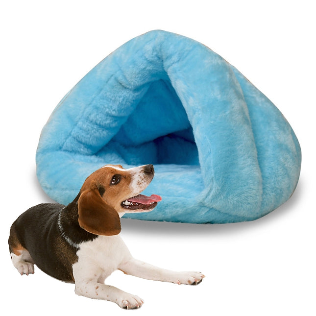 Triangular Cat Kennel Warm Thicken Mongolian Yurt Pet Dogs Cats House Size: L, 45×45×33cm (Sky Blue)-garmade.com