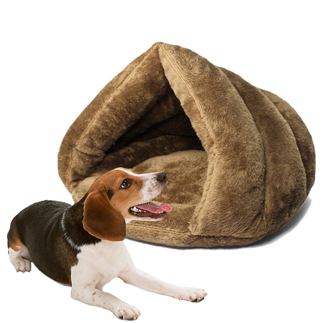 Triangular Cat Kennel Warm Thicken Mongolian Yurt Pet Dogs Cats House Size: L, 45×45×33cm (Brown)-garmade.com