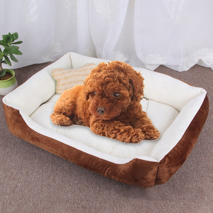 Dog Bone Pattern Big Soft Warm Kennel Pet Dog Cat Mat Blanket, Size: XS, 50×40×15cm (Brown White)-garmade.com