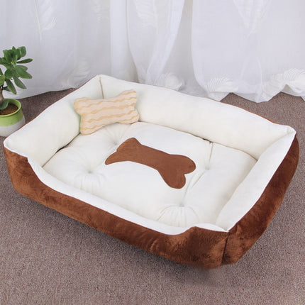 Dog Bone Pattern Big Soft Warm Kennel Pet Dog Cat Mat Blanket, Size: XS, 50×40×15cm (Brown White)-garmade.com