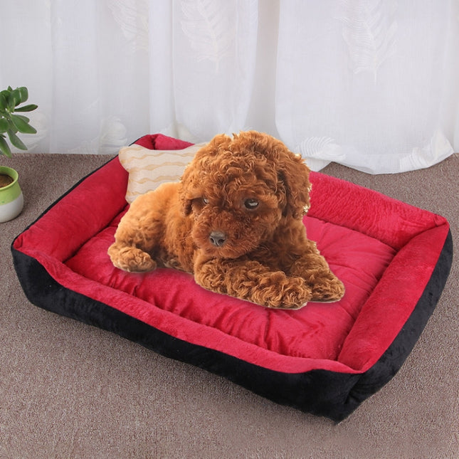 Dog Bone Pattern Big Soft Warm Kennel Pet Dog Cat Mat Blanket, Size: M, 70×50×15cm(Black Red)-garmade.com