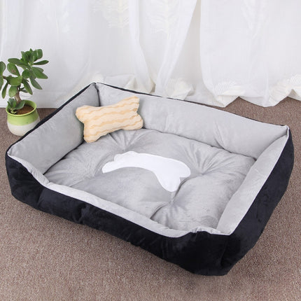 Dog Bone Pattern Big Soft Warm Kennel Pet Dog Cat Mat Blanket, Size: L, 80×60×15cm(Black Grey)-garmade.com