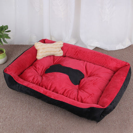 Dog Bone Pattern Big Soft Warm Kennel Pet Dog Cat Mat Blanket, Size: L, 80×60×15cm(Black Red)-garmade.com