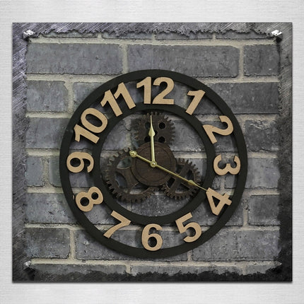 Originality American Industrial Style Wood Vintage Old Gear Wall Clock (Gold)-garmade.com