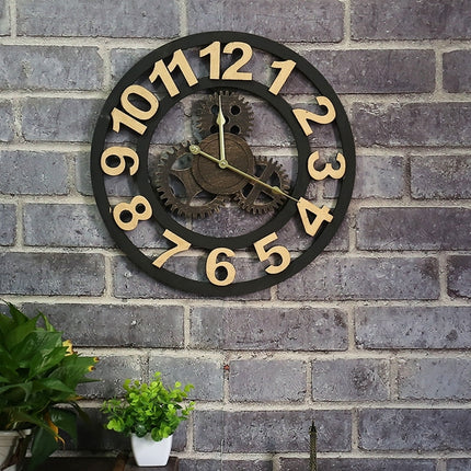 Originality American Industrial Style Wood Vintage Old Gear Wall Clock (Gold)-garmade.com