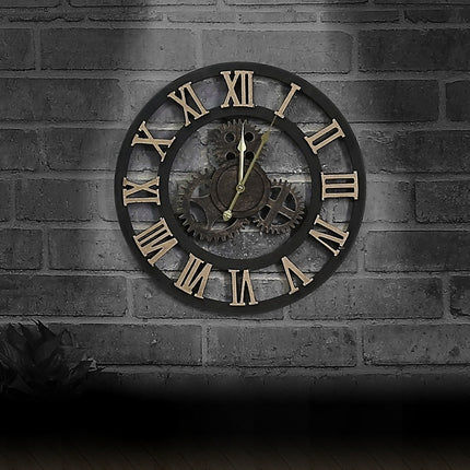 Originality American Industrial Style Wood Vintage Old Gear Wall Clock(Gold)-garmade.com