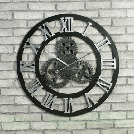 Originality American Industrial Style Wood Vintage Old Gear Wall Clock (Silver)-garmade.com