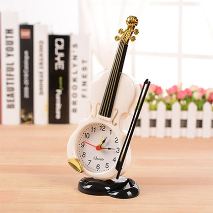 Multi-functional Originality Violin Electronics Pointer Alarm Clock with Pen Holder (White)-garmade.com
