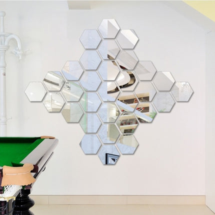 12 PCS 3D Hexagonal Mirror Wall Stickers Set, Size: 10*10cm(Silver)-garmade.com