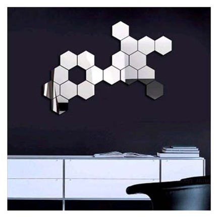 12 PCS 3D Hexagonal Mirror Wall Stickers Set, Size: 10*10cm(Silver)-garmade.com