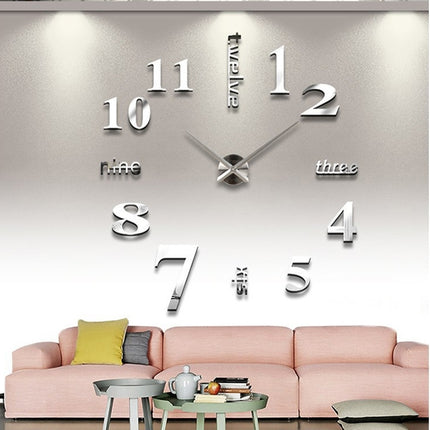 Creative 3D Mirror DIY Wall Sticker Clock, Size: 120*120cm(Silver)-garmade.com