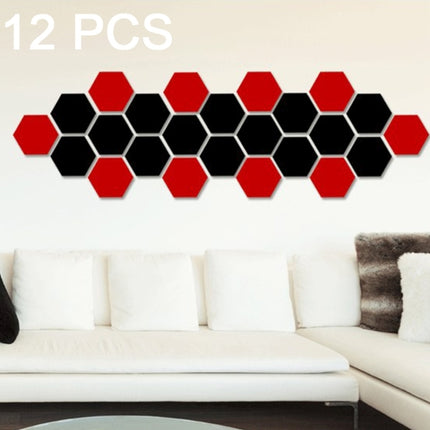 12 PCS 3D Hexagonal Mirror Wall Stickers Set, Size: 8*8cm(Black)-garmade.com