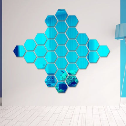 12 PCS 3D Hexagonal Mirror Wall Stickers Set, Size: 8*8cm(Blue)-garmade.com