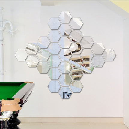 12 PCS 3D Hexagonal Mirror Wall Stickers Set, Size: 8*8cm(Silver)-garmade.com