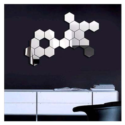 12 PCS 3D Hexagonal Mirror Wall Stickers Set, Size: 8*8cm(Silver)-garmade.com