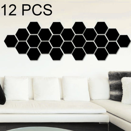 12 PCS 3D Hexagonal Mirror Wall Stickers Set, Size: 4*4cm(Black)-garmade.com