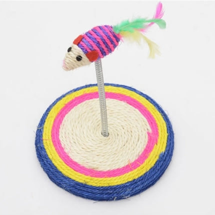 Colorful Pet Cat Playing Toys Sisal Spring Seat Cat Scratch Board With Mouse, Board Diameter: 19cm-garmade.com