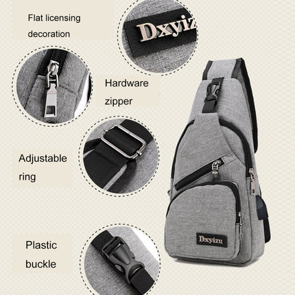 Dxyizu Multi-Function Portable Casual Canvas Chest Bag Outdoor Sports Shoulder Bag Waist Bag with External USB Charging Interface for Men / Women / Student, Random Logo Delivery(Grey)-garmade.com