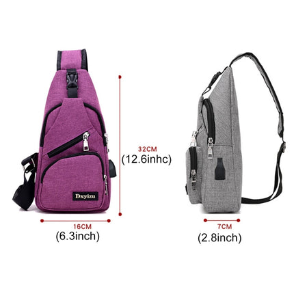 Dxyizu Multi-Function Portable Casual Canvas Chest Bag Outdoor Sports Shoulder Bag Waist Bag with External USB Charging Interface for Men / Women / Student, Random Logo Delivery(Purple)-garmade.com