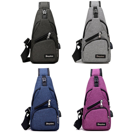 Dxyizu Multi-Function Portable Casual Canvas Chest Bag Outdoor Sports Shoulder Bag Waist Bag with External USB Charging Interface for Men / Women / Student, Random Logo Delivery(Purple)-garmade.com