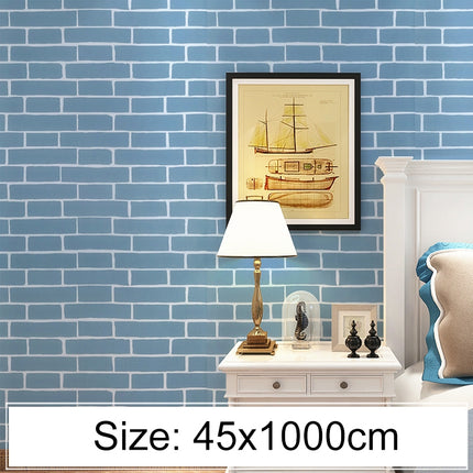 Creative PVC Autohesion Brick Decoration Wallpaper Stickers Bedroom Living Room Wall Waterproof Wallpaper Roll, Size: 45 x 1000cm(Blue)-garmade.com