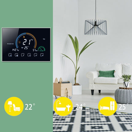 BHT-8000-GCLW Controlling Water/Gas Boiler Heating Energy-saving and Environmentally-friendly Smart Home Negative Display LCD Screen Round Room Thermostat with WiFi(Black)-garmade.com