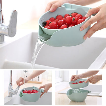 Kitchen Double Layer Fruit Bowl Washing Basket Lazy Bracket Snack Nuts Bowl (Blue)-garmade.com