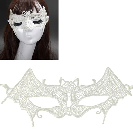 Halloween Masquerade Party Dance Sexy Lady Lace Bat Mask(White)-garmade.com