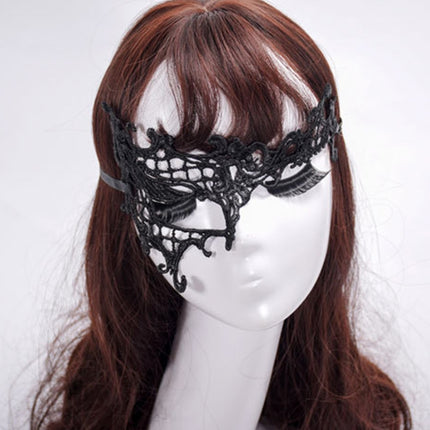 Halloween Masquerade Party Dance Sexy Lady Semi-eyed Face Lace Mask(Black)-garmade.com