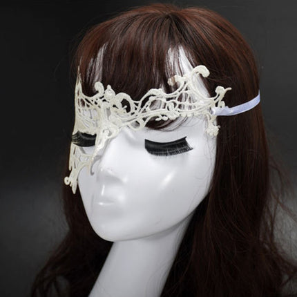 Halloween Masquerade Party Dance Sexy Lady Semi-eyed Face Lace Mask(White)-garmade.com