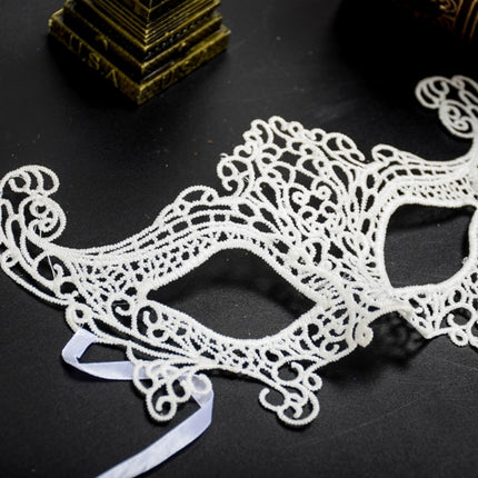 Halloween Masquerade Party Dance Sexy Lady Lace Fox Mask(White)-garmade.com