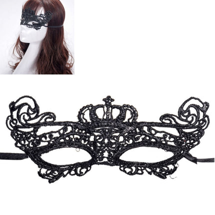 Halloween Masquerade Party Dance Sexy Lady Lace Crown Mask(Black)-garmade.com