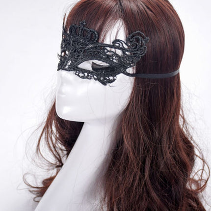 Halloween Masquerade Party Dance Sexy Lady Lace Crown Mask(Black)-garmade.com