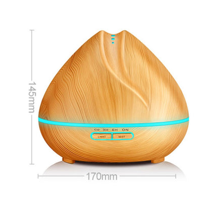 Peach Shape Wood Grain Remote Control Ultrasonic Humidifier Aromatherapy Machine Automatic Alcohol Sprayer with LED Lights, Capacity: 400mL, US Plug (Light Wood Color)-garmade.com