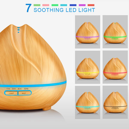 Peach Shape Wood Grain Remote Control Ultrasonic Humidifier Aromatherapy Machine Automatic Alcohol Sprayer with LED Lights, Capacity: 400mL, US Plug (Light Wood Color)-garmade.com