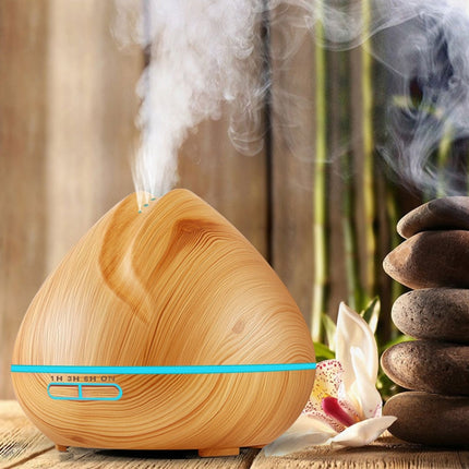 Peach Shape Wood Grain Remote Control Ultrasonic Humidifier Aromatherapy Machine Automatic Alcohol Sprayer with LED Lights, Capacity: 400mL, US Plug (Light Wood Color)-garmade.com