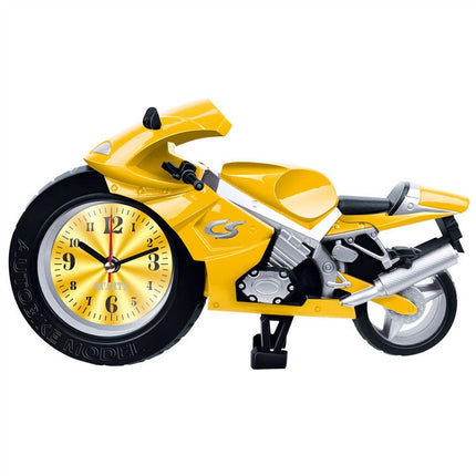 Creative Artistic Motorcycle Alarm Clock Desk Clock Model for Household Shelf Decorations (Yellow)-garmade.com