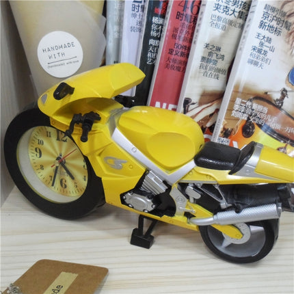 Creative Artistic Motorcycle Alarm Clock Desk Clock Model for Household Shelf Decorations (Yellow)-garmade.com