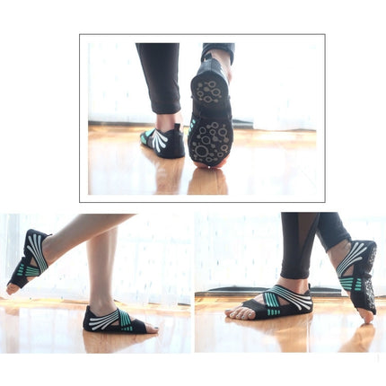 1 Pair Anti-Slip Yoga Socks Toeless Pilates Socks Ballet Yoga Pilates Barre Shoes for Women, 245-250mm Foot Length(Green)-garmade.com