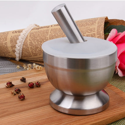Kitchen Stainless Steel Garlic Food Mortar with Cover, Size: Small-garmade.com