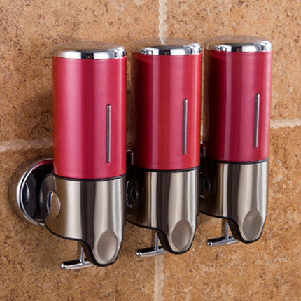 Triple Hotel Shower Manual Dispenser Wall Mounted Washing Liquid Shampoo Soap Bottle, Capacity: 1200ml(Red)-garmade.com