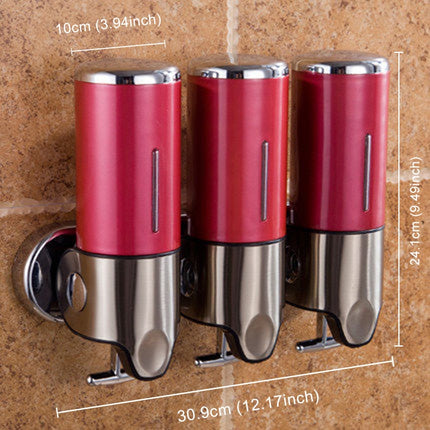 Triple Hotel Shower Manual Dispenser Wall Mounted Washing Liquid Shampoo Soap Bottle, Capacity: 1200ml(Red)-garmade.com