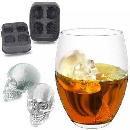 Halloween 3D Skull Head Ice Cube Mold Home Bar Silicone 4 Lattice Ice Cube Biscuit Cake Chocolate Maker Moulds-garmade.com