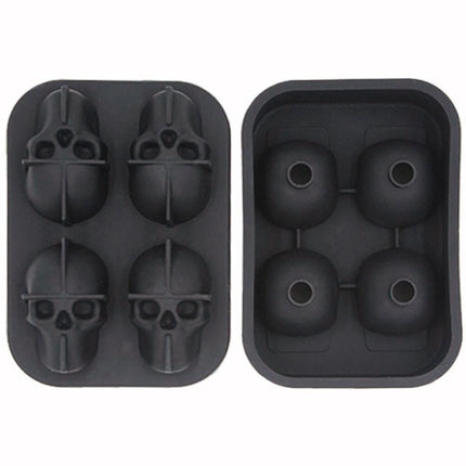 Halloween 3D Skull Head Ice Cube Mold Home Bar Silicone 4 Lattice Ice Cube Biscuit Cake Chocolate Maker Moulds-garmade.com