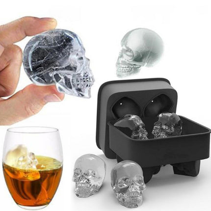 Halloween 3D Skull Head Ice Cube Mold Home Bar Silicone 4 Lattice Ice Cube Biscuit Cake Chocolate Maker Moulds-garmade.com