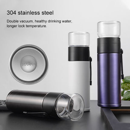 400ml 304 Stainless Steel Glass Cover Thermos Cup (Purple)-garmade.com