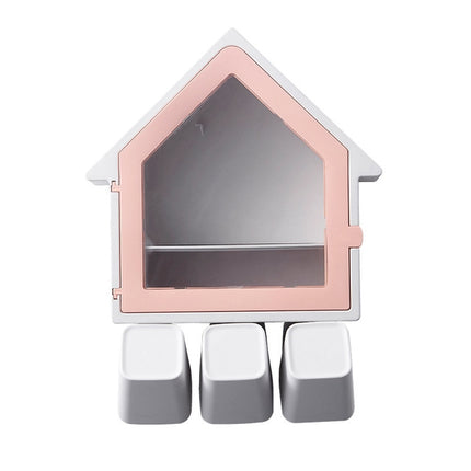 Bathroom Wall Hanging Small House Toothbrush Holder Toiletries Storage Shelf (Pink)-garmade.com