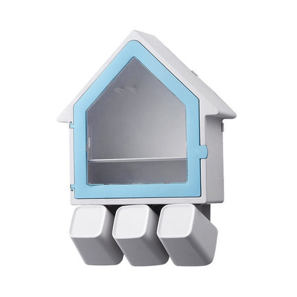 Bathroom Wall Hanging Small House Toothbrush Holder Toiletries Storage Shelf (Blue)-garmade.com