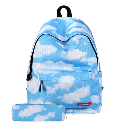 Cloud Pattern Print Travel Backpack School Shoulders Bag with Pen Bag for Girls, Size: 40cm x 30cm x 17cm-garmade.com